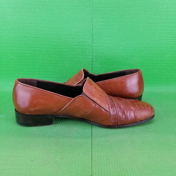 ✅Maseratti Embossed Croc Pattern Brown Leather Loafers Mens 9.5 Slip Dress Shoes